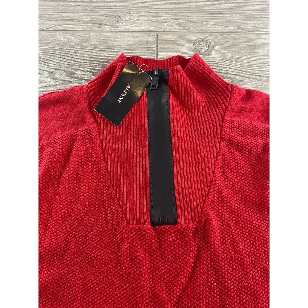 Alfani Red Cotton 1/4 Zip Mock Neck Pullover Sweater Mens X-Large MSRP $60 NWT .